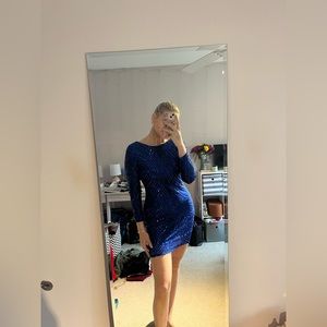 Navy blue, sequin mini dress with long sleeves from Windsor.